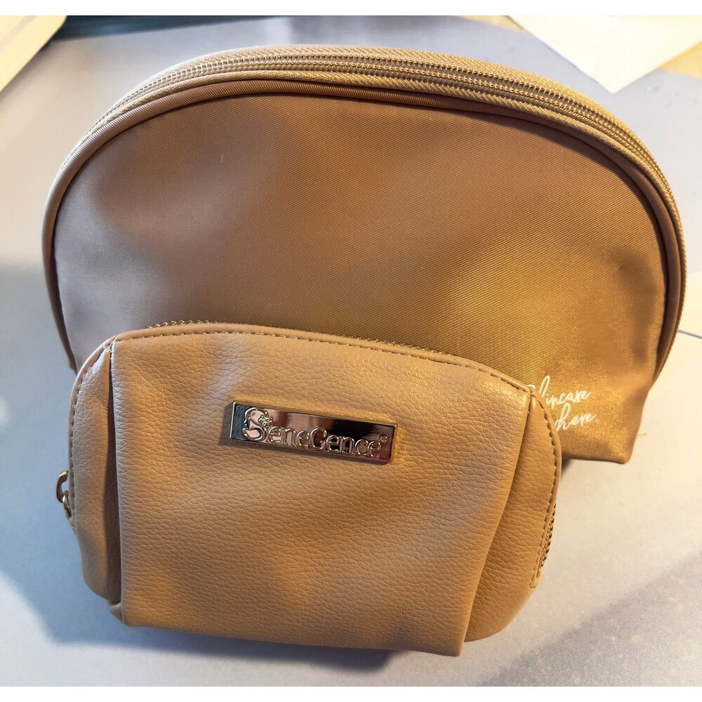 Set Of 2- tan faux leather make up bags